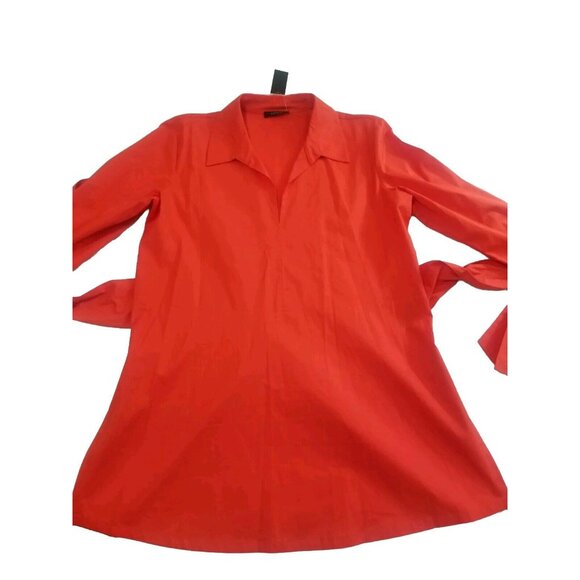 Natori Women's Tunic top   Size S Cotton Poplin Tie Front  Orange 30 - Picture 5 of 12